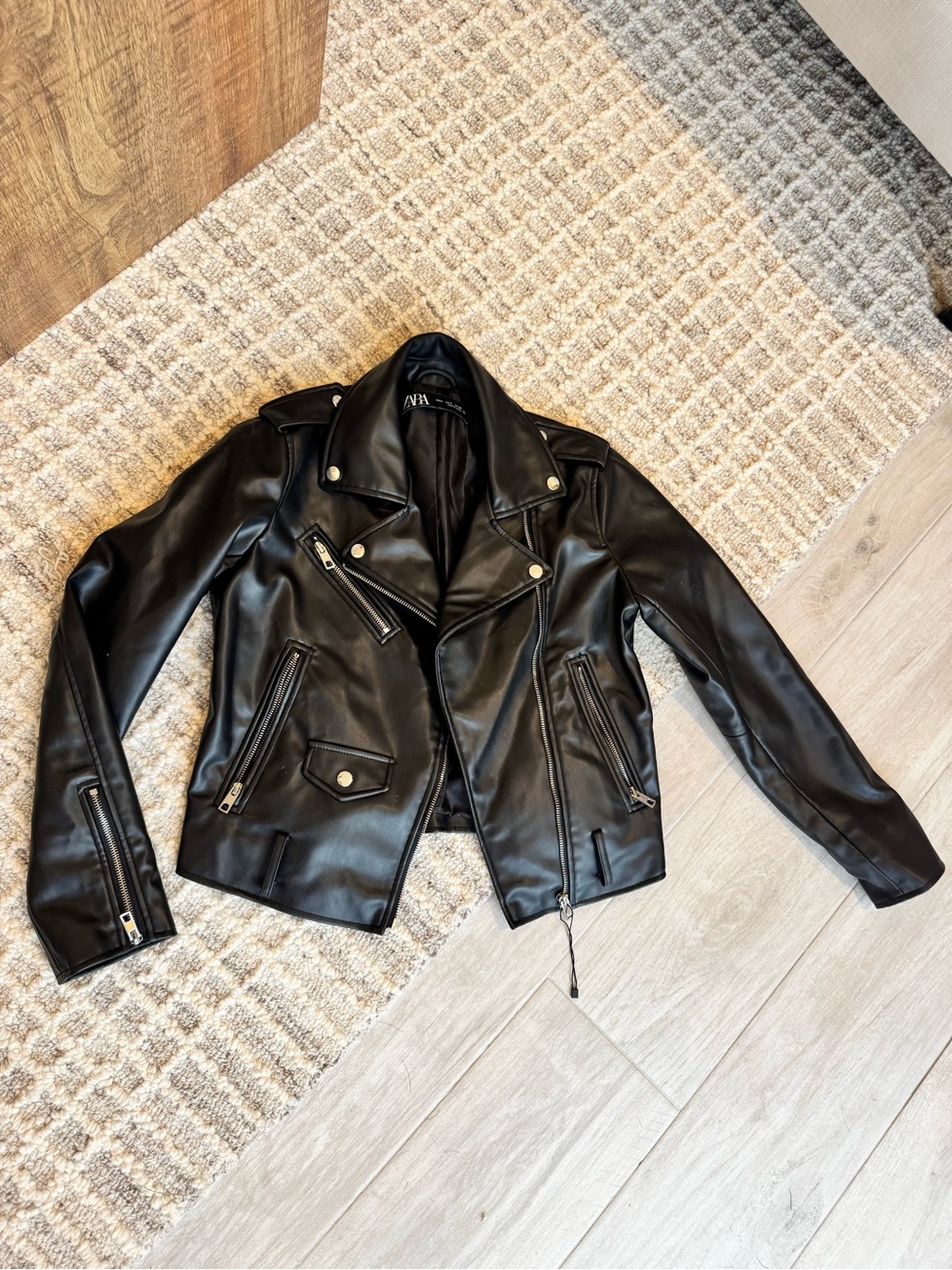 Zara Women’s Black Faux Leather Biker Jacket